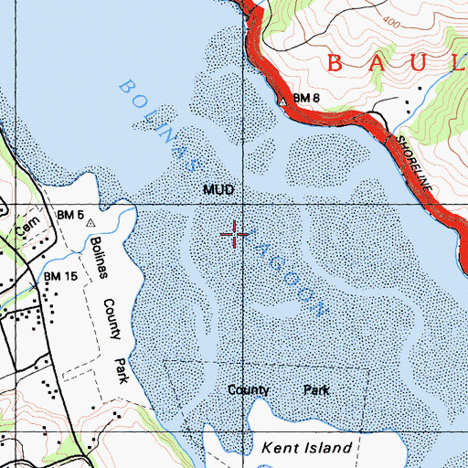 Topographic Map of Bolinas Lagoon Nature Preserve, CA