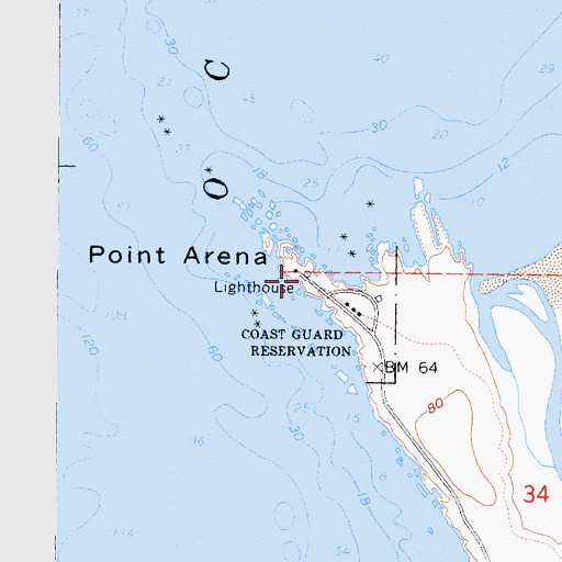 Topographic Map of Point Arena Lighthouse, CA