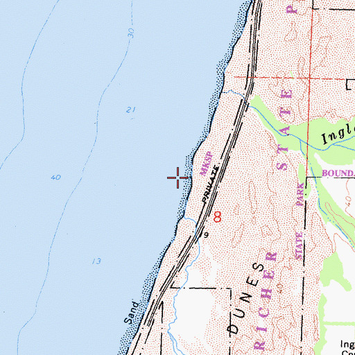 Topographic Map of Ten Mile Beach, CA