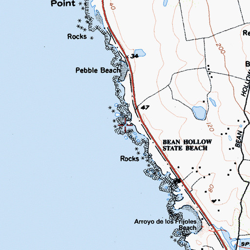 Topographic Map of Bean Hollow State Beach, CA