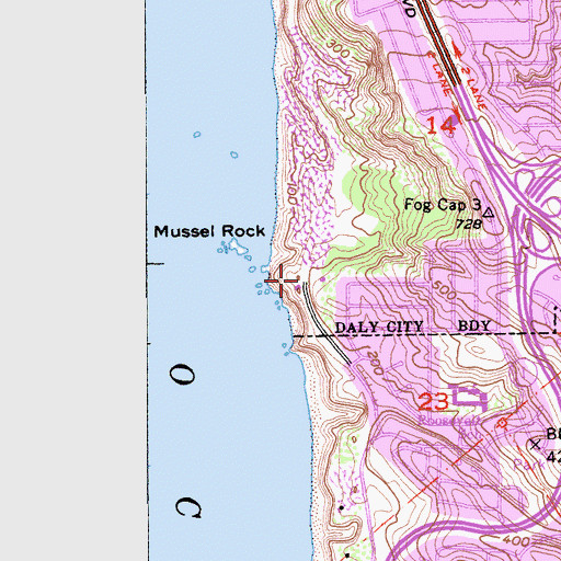 Topographic Map of Mussel Rock City Park, CA