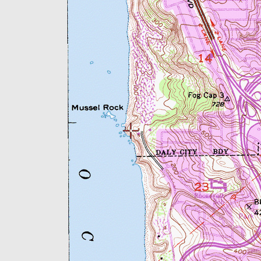 Topographic Map of Mussel Rock City Park, CA