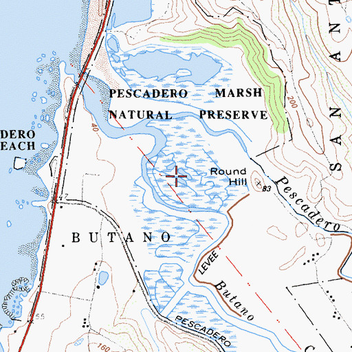 Topographic Map of Pescadero Marsh Natural Preserve, CA