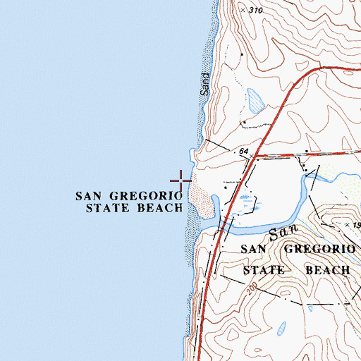 Topographic Map of San Gregorio State Beach, CA