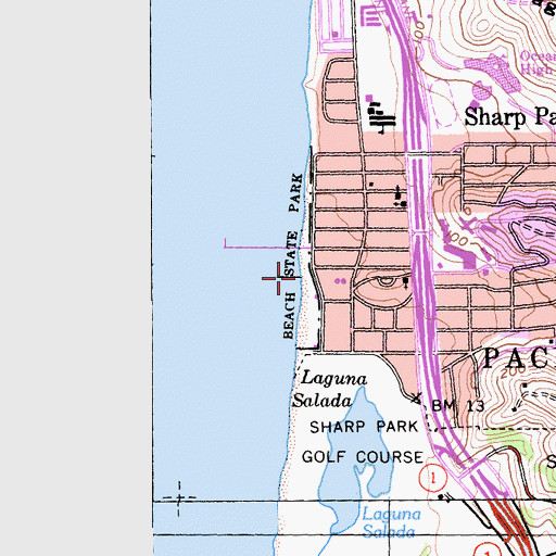 Topographic Map of Sharp Park Beach, CA