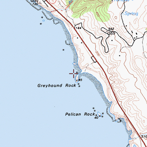 Topographic Map of Greyhound Rock Fishing Access, CA