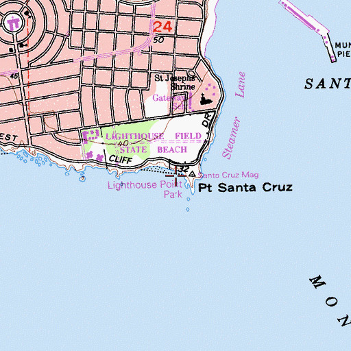 Topographic Map of Santa Cruz Lighthouse (historical), CA