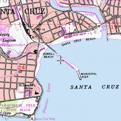 Topographic Map of Santa Cruz Municipal Wharf, CA