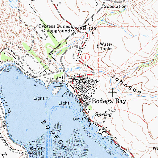 Topographic Map of Bodega Bay Union Church, CA
