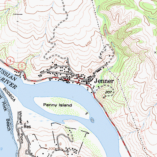 Topographic Map of Jenner School, CA