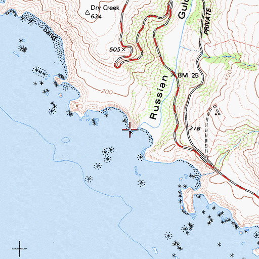 Topographic Map of Russian Gulch Creek, CA