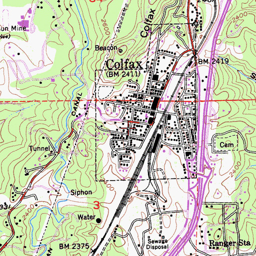 Topographic Map of Colfax Branch Auburn-Placer County Library, CA