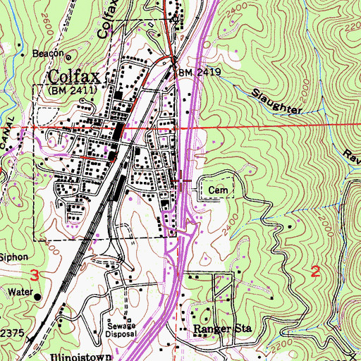 Topographic Map of Colfax Cemetery, CA