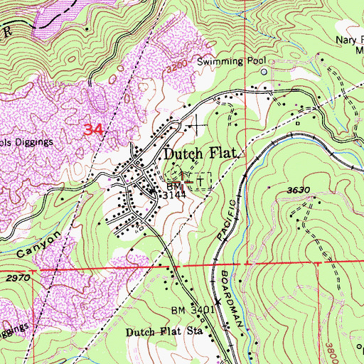 Topographic Map of Dutch Flat Cemetery, CA
