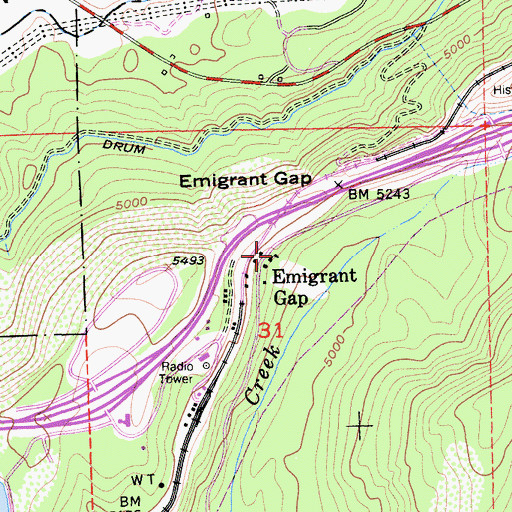 Topographic Map of Emigrant Gap Elementary School, CA