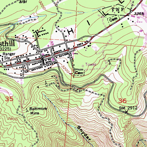 Topographic Map of Foresthill Protestant Cemetery, CA