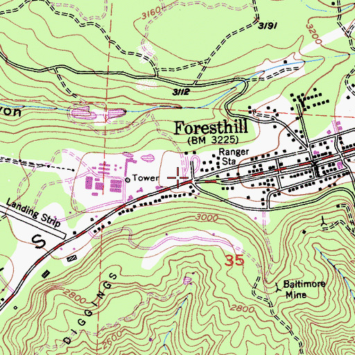 Topographic Map of Foresthill Post Office, CA