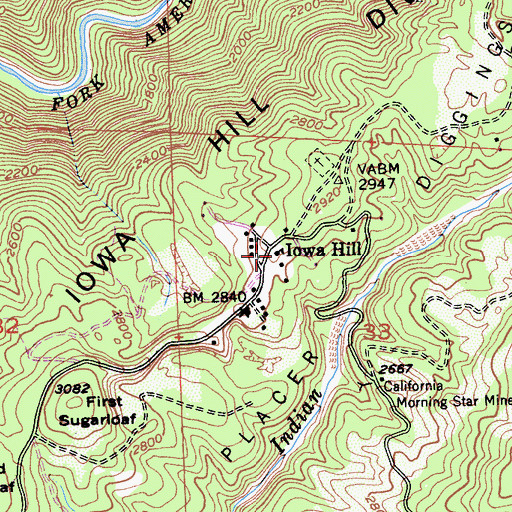 Topographic Map of Iowa Hill School, CA