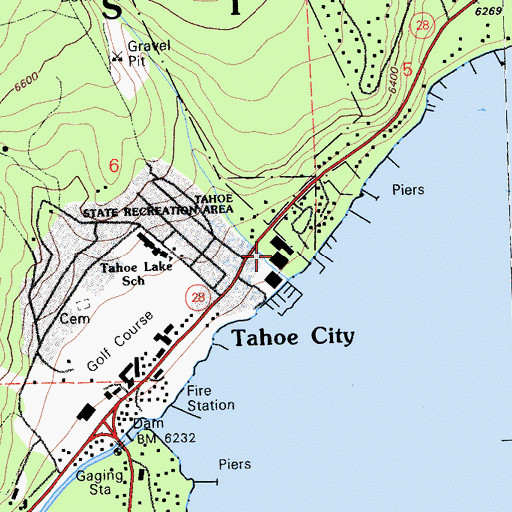 Topographic Map of Tahoe City Post Office, CA
