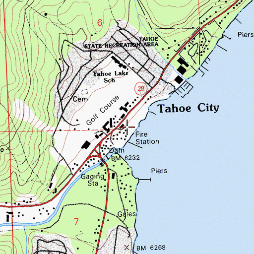 Topographic Map of Tahoe City Public Beach, CA