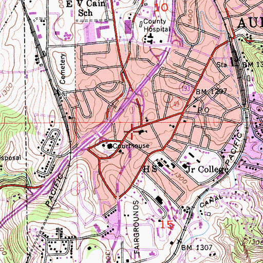Topographic Map of Auburn City Hall, CA