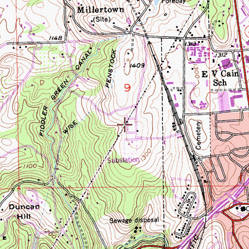 Topographic Map of New Auburn Cemetery, CA