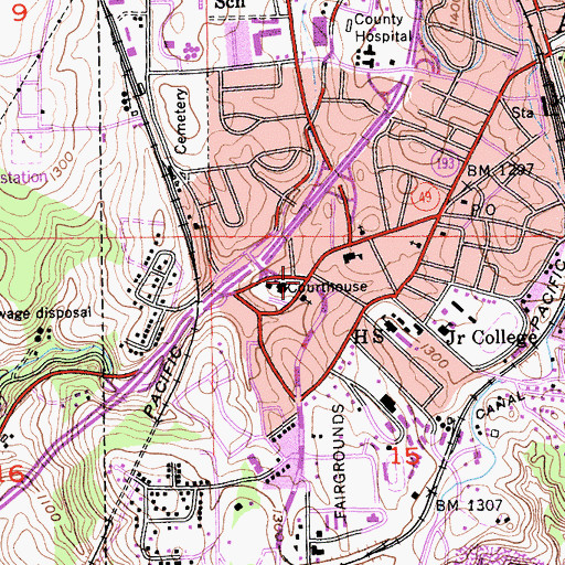Topographic Map of Old Auburn Historic District, CA