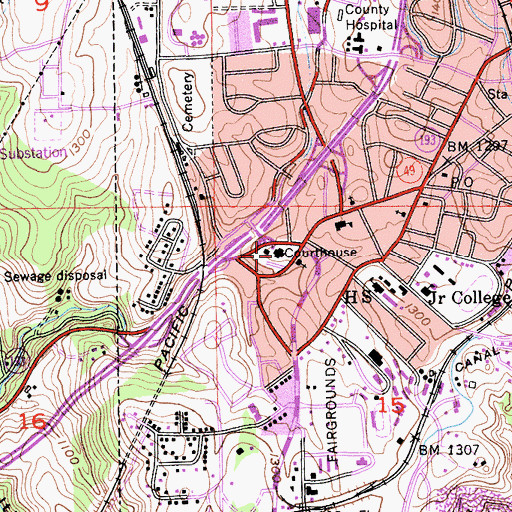 Topographic Map of Placer County Courthouse, CA