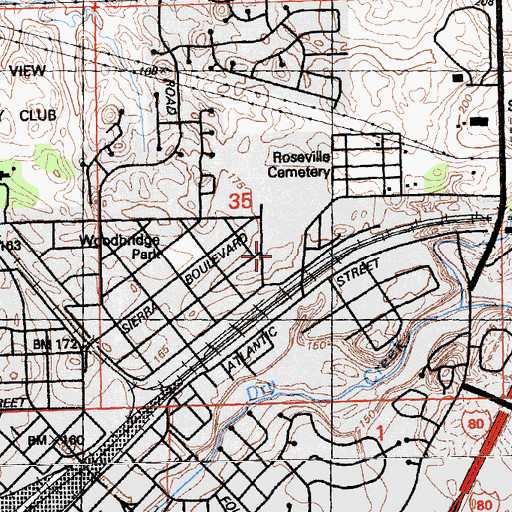 Topographic Map of Roseville High School, CA