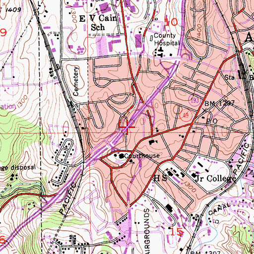 Topographic Map of Veterans Memorial Hall, CA