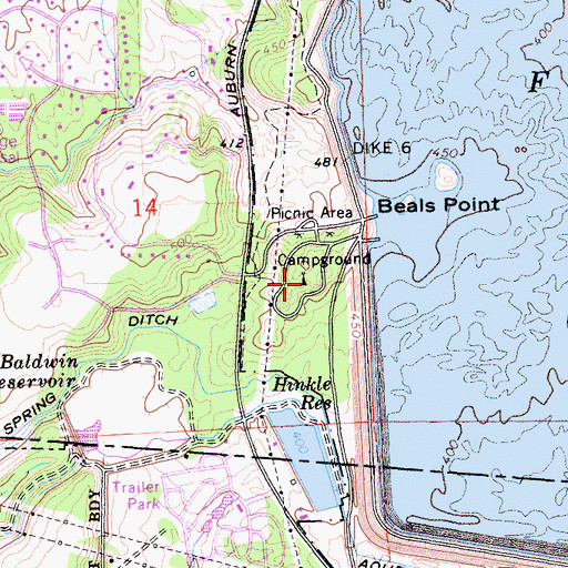 Topographic Map of Beals Point Campground, CA