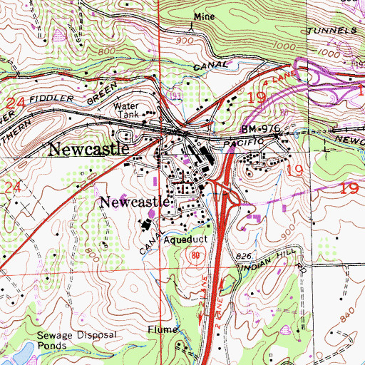Topographic Map of Newcastle Post Office, CA