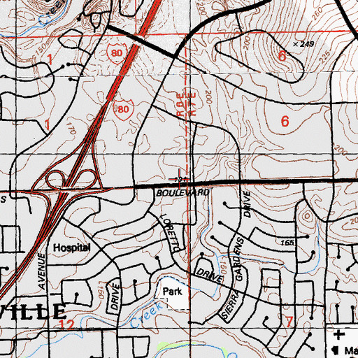 Topographic Map of Placer Center Plaza Shopping Center, CA
