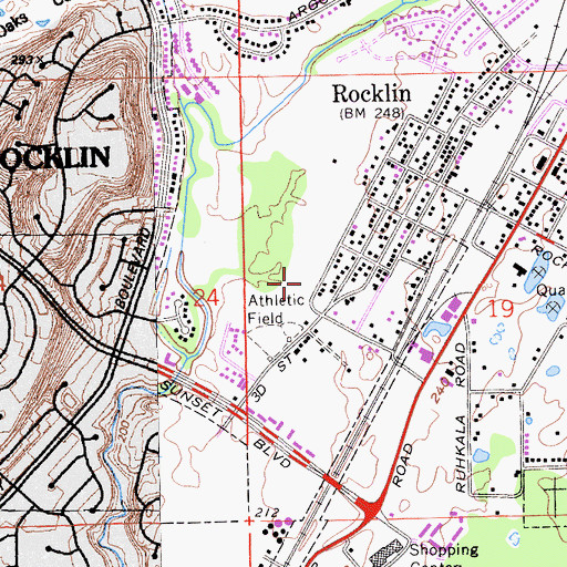 Topographic Map of Rocklin Branch Auburn-Placer County Library, CA