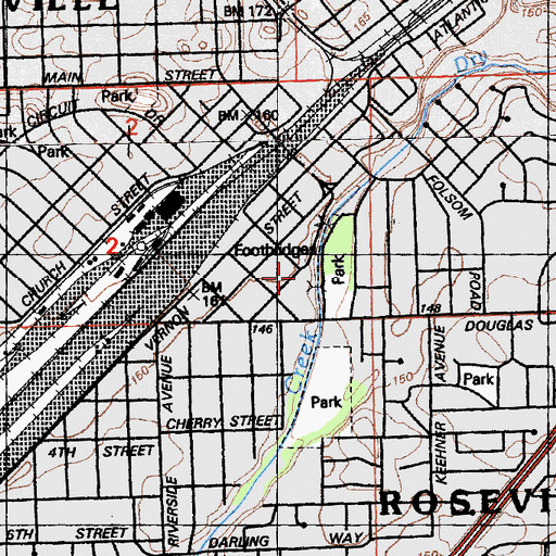 Topographic Map of Roseville Public Library, CA