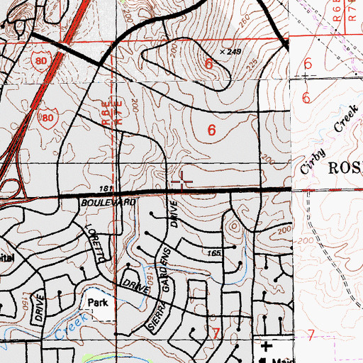 Topographic Map of Roseville Shopping Center, CA