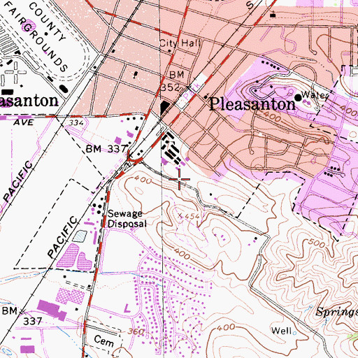 Topographic Map of Pleasanton Upper Playfields, CA