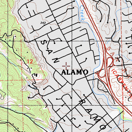Topographic Map of Alamo Plaza Shopping Center, CA