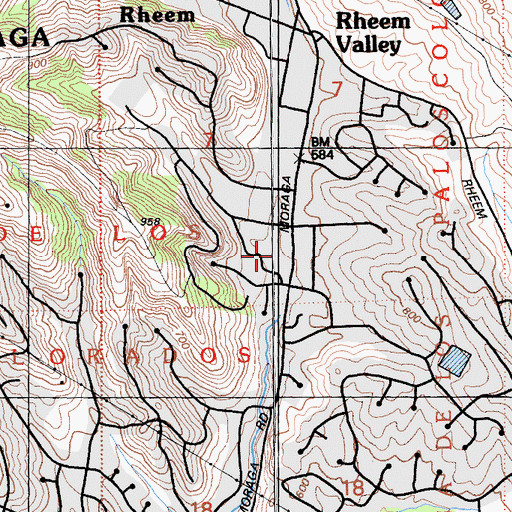 Topographic Map of Hacienda De Las Flores Park, CA