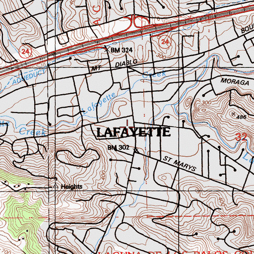 Topographic Map of Lafayette Town Hall, CA