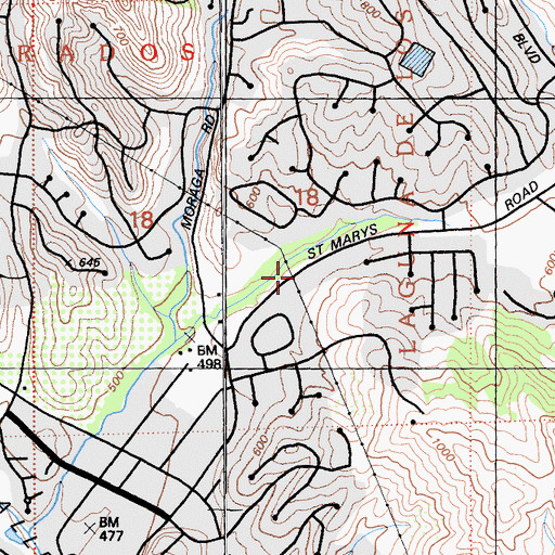 Topographic Map of Moraga Branch Contra Costa County Library, CA