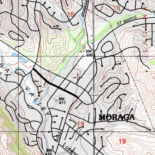 Topographic Map of Moraga Shopping Center, CA