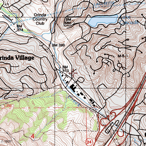 Topographic Map of Orinda Branch Contra Costa County Library, CA