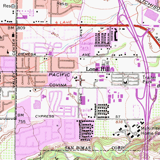 Topographic Map of Charter Oak Mobile Estates, CA