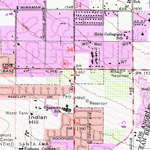 Topographic Map of Claremont Heights Shopping Center, CA