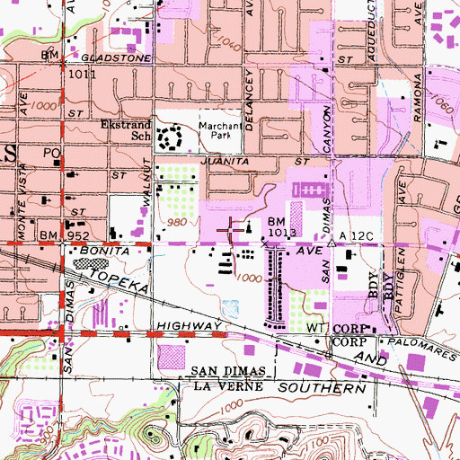 Topographic Map of Faith Lutheran Church of San Dimas, CA