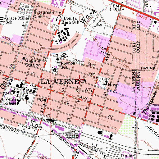Topographic Map of First Baptist Church of La Verne, CA