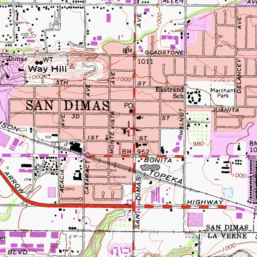 Topographic Map of First Baptist Church of San Dimas, CA
