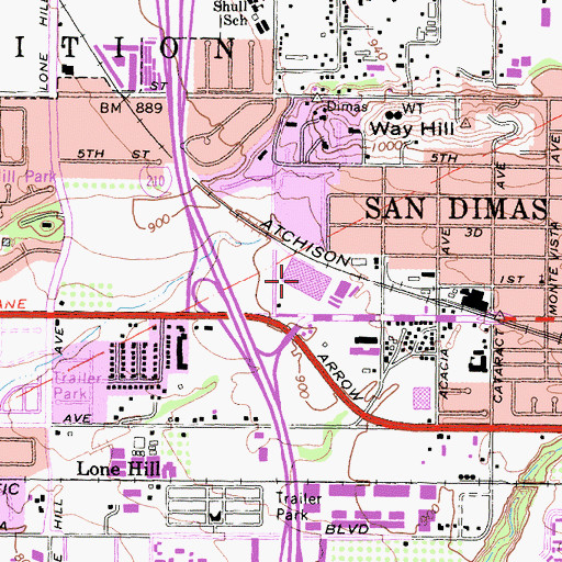 Topographic Map of Foothill Village Shopping Center, CA