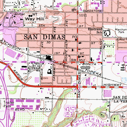 Topographic Map of Frontier Village Shopping Center, CA